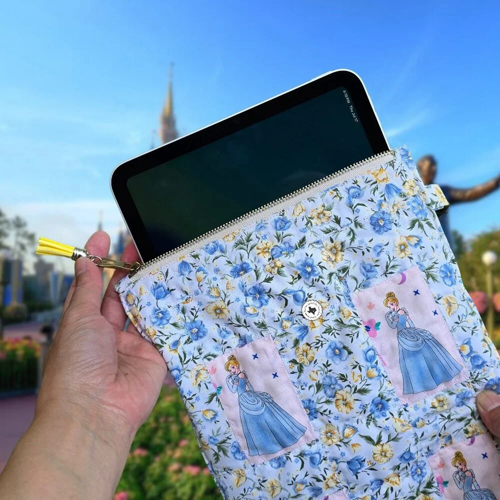 Handmade One-in-a-kind Quilted Cinderella Zipper Sleeve for iPad ebook journal